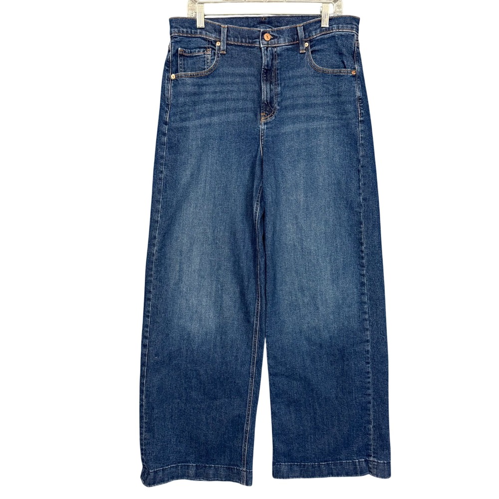 Gap Jeans Women 14 Tall 32 Blue Wide Leg High Rise Stride Dark Wash Cotton Denim